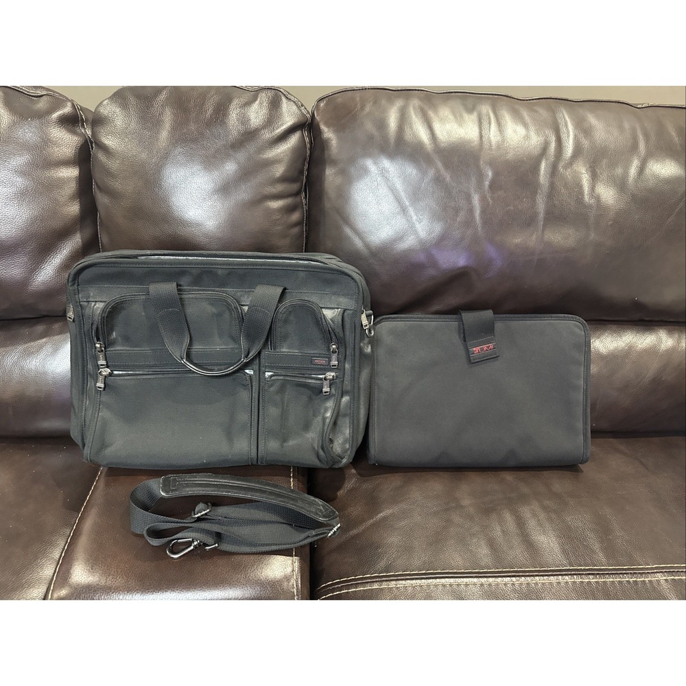TUMI Alpha Black Ballistic Expandable Briefcase 26041D4 & Laptop Sleeve AMAZING!